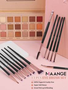 MAANGE 13pcs Makeup Brush Set, Including Eyelash Brush, Eyebrow Brush, Eyeshadow Brush, Highlighter Brush, Nose Contour Brush, Concealer Brush, Eyeliner Brush, Halo Brush, Made Of Soft Fiber Material, Convenient For Travel, Ideal Gift For Women And Girls. The Set Includes Various Makeup Brushes, A Complete Makeup Brush Set, Makeup Gift Set, Etc. - Black - View 3