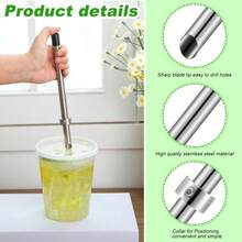 2 Pack Straw Puncher With Brush For Plastic Lids Lemonade Cups, Stainless Steel Straw Hole Puncher Punching Tools For Cafe Drinks Squeezed Fresh Lemonade Stand Supplies - Yellow - View 7