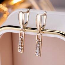 Vanel 1Pair Fashion Golden Minimalist Rectangle CZ Earrings, Sparkling Dainty Vertical Bar Dangle Earrings, Fashion Jewelry For Women For Daily Wear & Party - Golden Yellow-white - View 4