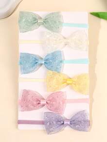 6 piezas Diademas de encaje de colores pastel para bebé, diademas de malla con flores bordadas para bebé, niña pequeña, recién nacido, bandas elásticas de nailon para el cabello, accesorios para el cabello de bebé, regalo para vacaciones - Multicolor - Ver 2