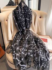 女士黑色雪纺围巾，轻盈百搭，春秋皆宜，艺术旅行防晒披肩颈巾 - 黑色 - 查看 3