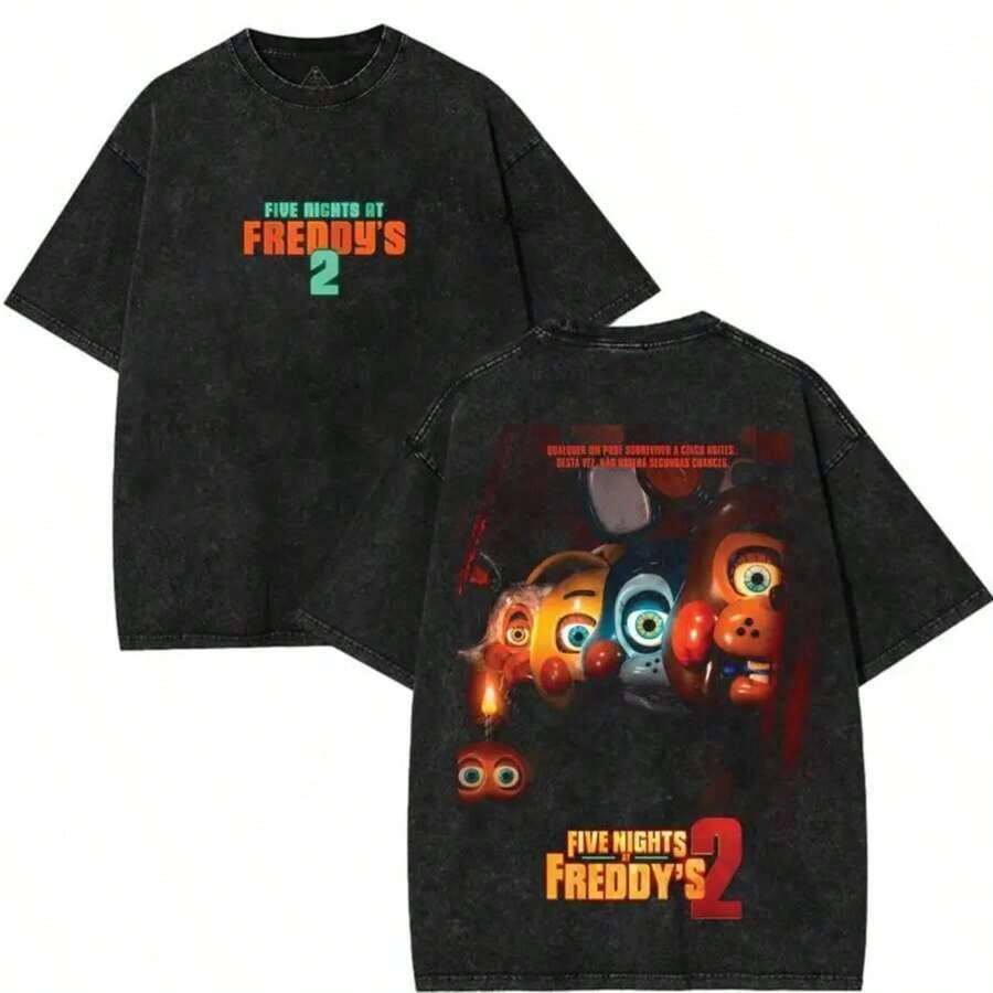 "Fnaf 2 Animatronic Line-Up" – 's 2 Movie & Game Y2K Oversized Cotton Washed Hoodie, Vintage Graphic Pullover, Double-Sided Printed Unisex Retro Streetwear, Soft Fleece Gamer Apparel, Hoodie Menswear Gift For Movie Fan Lover Merchsummer Outfits For Womenmens Clothes - màu đen - Xem 1