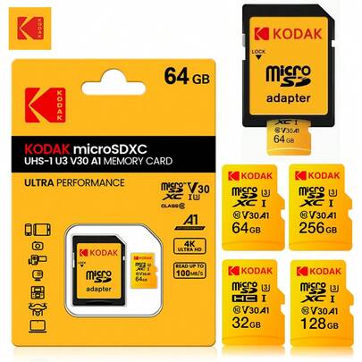  KODAK Micro SD Speicherkarte mit Adapter 32GB 64GB 128GB 256GB MicroSD C10 A1 TF Flashkarten