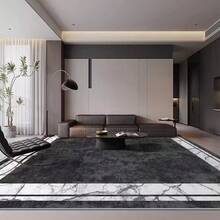 Alfombras de área lavables para interiores, disponibles en múltiples tamaños, alfombra rectangular de terciopelo grande para sala de estar, alfombra suave resistente a las manchas y al agua, fácil de limpiar, con borde de mármol moderno en negro y blanco para dormitorio, cocina, patio, terraza, remolque, pasillo, jardín, decoración del hogar - A - Ver 5