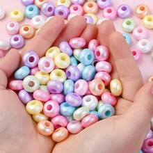 30/50pcs 8x14mm Acrylic Pearlized Crinkled Wheel Beads - Iridescent Textured Large Hole Spaced Beads For DIY Jewelry Making, Bracelets, Necklaces, Mobile Phone Chain, Earrings & Beaded Crafts - Random Color - View 2