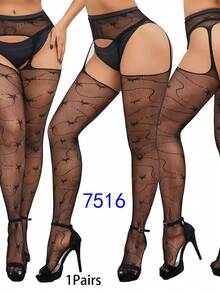 1-6 đôi tất ren đen, tất dài đến đùi gợi cảm, tất có dây đeo, quần tất dày (không bao gồm quần lót) - màu đen - Xem 13