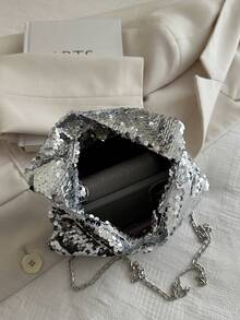1pc Silver Spring New Fashion Shiny Sequin PVC Baguette Shoulder Underarm Bag For Women - Silver - View 6