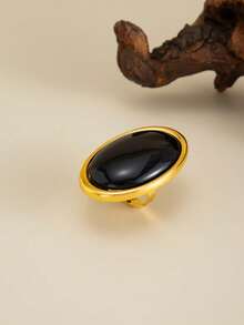 1pc Vintage Oval Unique Ring, Suitable For Party Jewelry, Holiday Gift For Women, Great For Casual Wear And All Seasons - Black - View 4