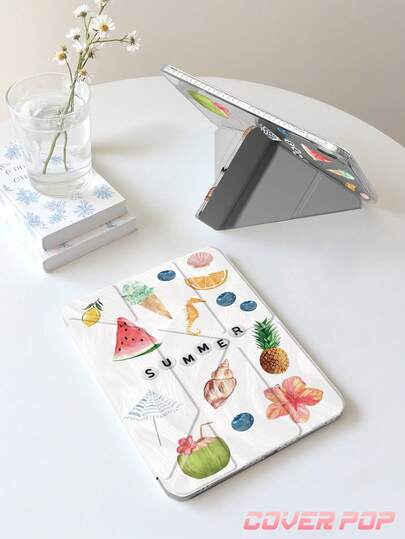 Ốp bảo vệ máy tính bảng phong cách kỳ nghỉ biển, tương thích với iPad Air 8 (M4) 2026 (11 inch), Air 8 (M4) 2026 (13 inch), Air 11 inch M3 2025 / M2 2024, Air thế hệ thứ 5 2022, (A16) 11 inch thế hệ thứ 11 2025, Galaxy Tab, Kindle Paperwhite thế hệ thứ 12 2024, mặt lưng trong suốt, họa tiết thời trang, hỗ trợ tự động tắt/mở màn hình, đệm khí bảo vệ, thích hợp làm quà tặng và sử dụng trong văn phòng.