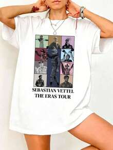 Vintage Casual F1 Legends T-Shirt With Vintage Graphic Print, Size S - Sebastian Vettel - Summer Tops - White - View 6