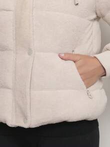 DUOUNO MODAS - WOMEN'S PUFFER JACKET, ULTRASUEDE SOFT, LINED, WITH REMOVABLE HOOD - TECHNOLOGICAL ULTRASUEDE SOFT PUFFER JACKET FOR WINTER - 香檳色 - 查看 3