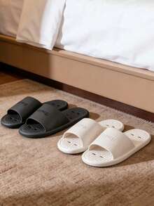 Hollow Breathable Bathroom Slippers, PVC Non-Slip Soft Bottom Home Sandals, Unisex Quick-Drying Shower One-Strap Slides - Slippers - View 3