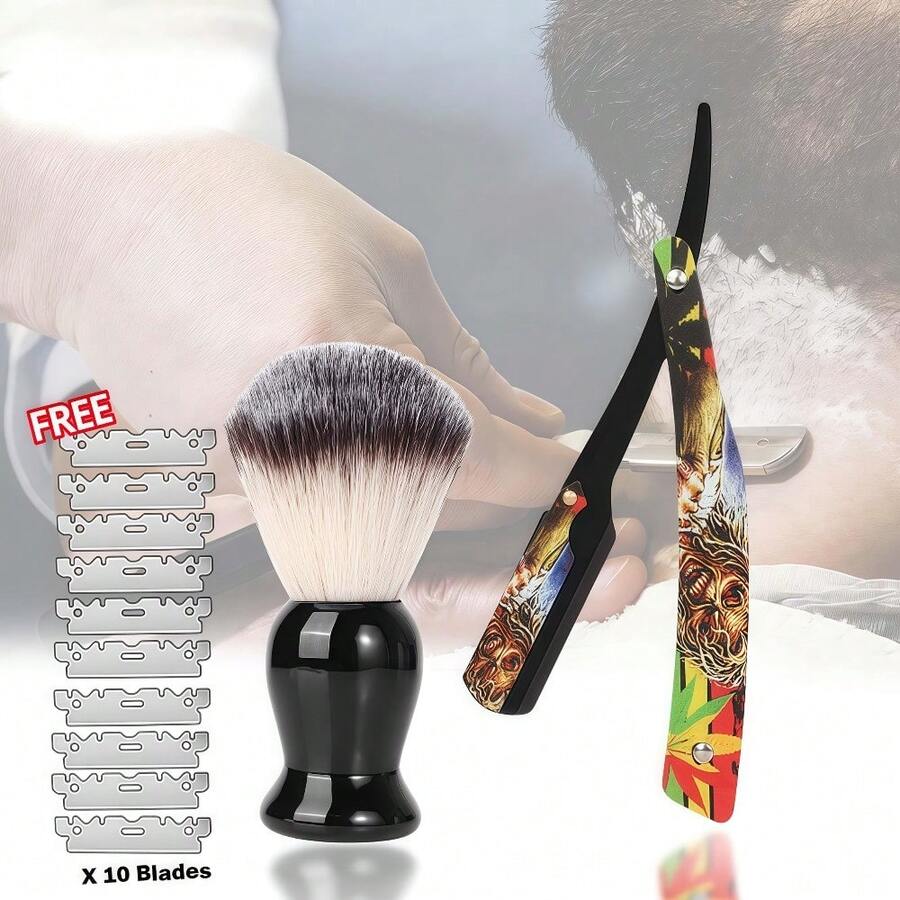 1pc Professional Stainless Steel Straight Edge Razor - Manual Folding Razor With Floral, Skull And Abstract Patterns, Precision Blades For Men's Shaving And Haircuts, Durable Portable Classic Razor - Razor Holder - View 1