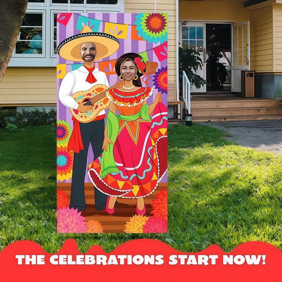 1pc Summer Mexico Couple Photo Frame, Party Theme Photography Backdrop, Mexico Theme Birthday Party Supplies, Mexico Decor, Photography Backdrop Decor, Yard Decor, Party Decor