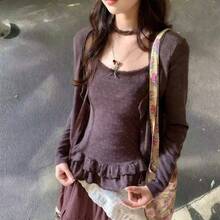 Women Korean Fashion Coquette Shoujo Girl Ballet Core Top Set 2000s Aesthetic T-Shirt Long Sleeve Tee Gyaru Design Vintage - 4587 quả mơ - Xem 4