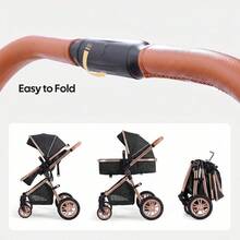 High Landscape Baby Stroller, Portable Folding Bidirectional Shock-Absorbing Stroller That Can Sit And Lie Down - Black - View 5