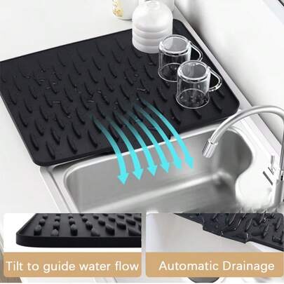 Thảm lót bát đĩa silicon chống trượt kích thước 15,75" x 12,6" có thiết kế thoát nước, dễ vệ sinh, thích hợp cho mặt bàn, bồn rửa và tủ lạnh.