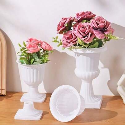 1pc Glass-Like Plastic Decorative White Greek/Roman Planter With Drainage Hole - Large Asymmetrical Shape Indoor/Outdoor Flower Pot, Suitable For Wedding, Garden, Patio - Durable Elegant Design, Sturdy Base, Fits Hydrangea, Rose, Herbs - All-Weather Decorative Planter, Large Outdoor Plant Pot