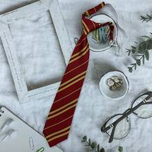 Classic Striped Tie, No Tie Needed, Suitable For Students, Teenagers, Cosplay, Party, Unisex - Red - View 6