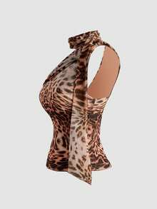 Áo croptop nữ gợi cảm phong cách Y2K Bohemian phương Tây họa tiết da báo, vai lệch, cổ yếm - Họa tiết da báo - Xem 3