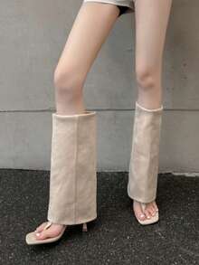 Giày bốt cao đến đùi kiểu retro gót nhọn xếp ly mới năm 2025, mũi nhọn, cao quá đầu gối. - Màu Khaki - Xem 2