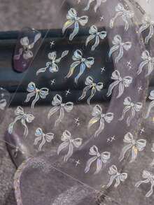 1pc Ethereal Ribbon Bow Jelly Bow Nail Sticker, Shell Holographic 3D Embossed Nail Art Sticker, Nail, Parts, Nail Decoration, Nail Art, Components, Accessories - Multicolor - View 6