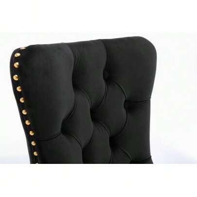 A & A Furniture, Nikki Collection Modern High-End Tufted Solid Wood Contemporary Velvet Upholstered Dining Chairs With Gold-Plated Stainless Steel Legs And Decorative Rivets, Set Of Two Handles, Black And Gold Color, DE1601BK