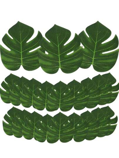 20片/10片人造热带龟背竹叶，迷你绿色棕榈叶，适用于夏威夷、丛林主题、派对、桌面装饰、婚礼