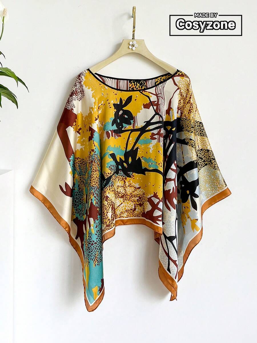 1pc Floral Print Lightweight Chiffon Scarf/Shawl, Loose Beach Cover-Up, Versatile Daily Accessory For Women,Holiday,Accessories,Travel Essential - Yellow - View 1