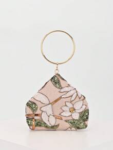 Sparkling Multi-Color Leaf & Floral Patchwork Crossbody Clutch Bag, Vintage Chain Strap Mini Square Box, Career Women, Randomly Patterned,Bride, Wedding Items - Gold - View 3
