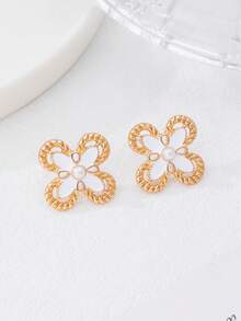 1 Pair Fashionable Unique Delicate Elegant Versatile Oil Drop Four-Leaf Flower Earrings For Daily Wear - Four-leaf Clover Earrings - View 3