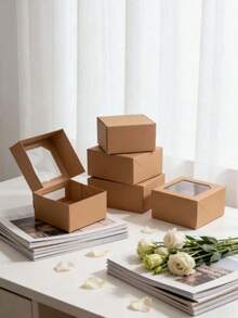 10 piezas Cajas de regalo de cartón blanco grande para macarrones con ventana ondulada, adecuadas para pasteles, chocolates, galletas, postres, aplicables para cumpleaños, fiestas, bodas - Ver 5