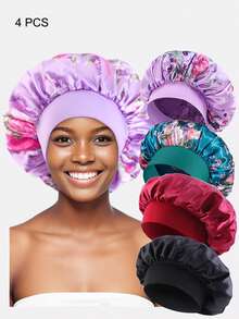 4 piezas de gorros anchos de ala multicolor para mujer para uso diario, gorros de seda, gorros de satén, gorros para dormir - Multicolor - Ver 25