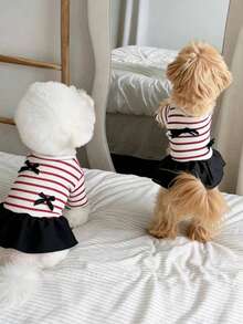 Lightweight Breathable Striped Dog Dress, Casual Pet Clothes For Small Dogs, Spring/Summer - Red and White - View 3
