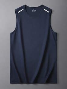 Men's Basic Sleeveless Tank Top, Solid Color Round Neck Mesh Fitness Sportswear - Blue - View 4