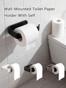 Self-Adhesive Toilet Paper Holder, Wall-Mounted Toilet Paper Rack, Multi-Functional Roll Paper Holder - Self-Adhesive Feature, Matte Plastic Design Suitable For Rolls, Fit For Small Spaces, RVs And Campers, Suitable For Bathroom And Kitchen - Multicolor - View 4