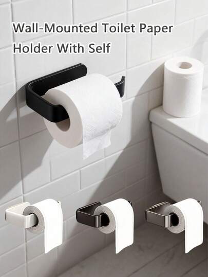 Portarrollos de papel higiénico autoadhesivo, estante para papel higiénico montado en la pared, portarrollos de papel multifuncional - Característica autoadhesiva, diseño de plástico mate adecuado para rollos, apto para espacios pequeños, autocaravanas y campistas, adecuado para baño y cocina