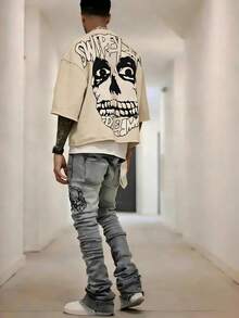 Y2KStyleDirectionalPrintingCottonT-ShirtSoftBreathablePureCottonFabricComfortableAndEnergeticSummerStreetStyleShortSleevedTShirgnRetroSummerWearTShirt - 杏色1 - 查看 1