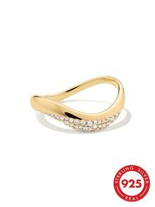 Anillo de plata de ley 925 elegante y único con diseño de onda minimalista y circonita, adecuado para el uso diario de las mujeres, un regalo ideal para expresar amor - anillos elegantes de circonita - Ver 1