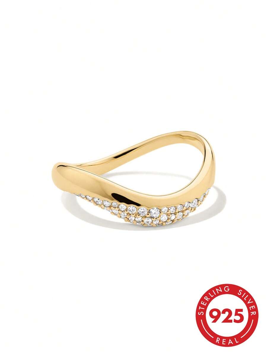 Anillo de plata de ley 925 elegante y único con diseño de onda minimalista y circonita, adecuado para el uso diario de las mujeres, un regalo ideal para expresar amor - anillos elegantes de circonita - Ver 1