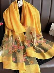 1pc 70*180cm Faux Silk Embroidered Scarf, Fashion Casual Versatile Shawl,Travel Essential,Beach Towel - Multicolor - View 18