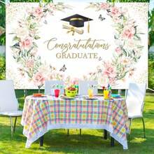 Pink Floral Graduation Banner Class Of 2026 Congratulations Graduate Backdrop Watercolor Flowers Gold Graduation Prom Party Decorations Banner Supplies 6x3.6ft - 粉紅色的 - 查看 7