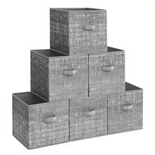SONGMICS Cubos de Almacenamiento de Tela no Tejida de 30 cm con Asas Dobles, Juego de 6, Organizadores de Armario, Gris - Gris - Ver 7