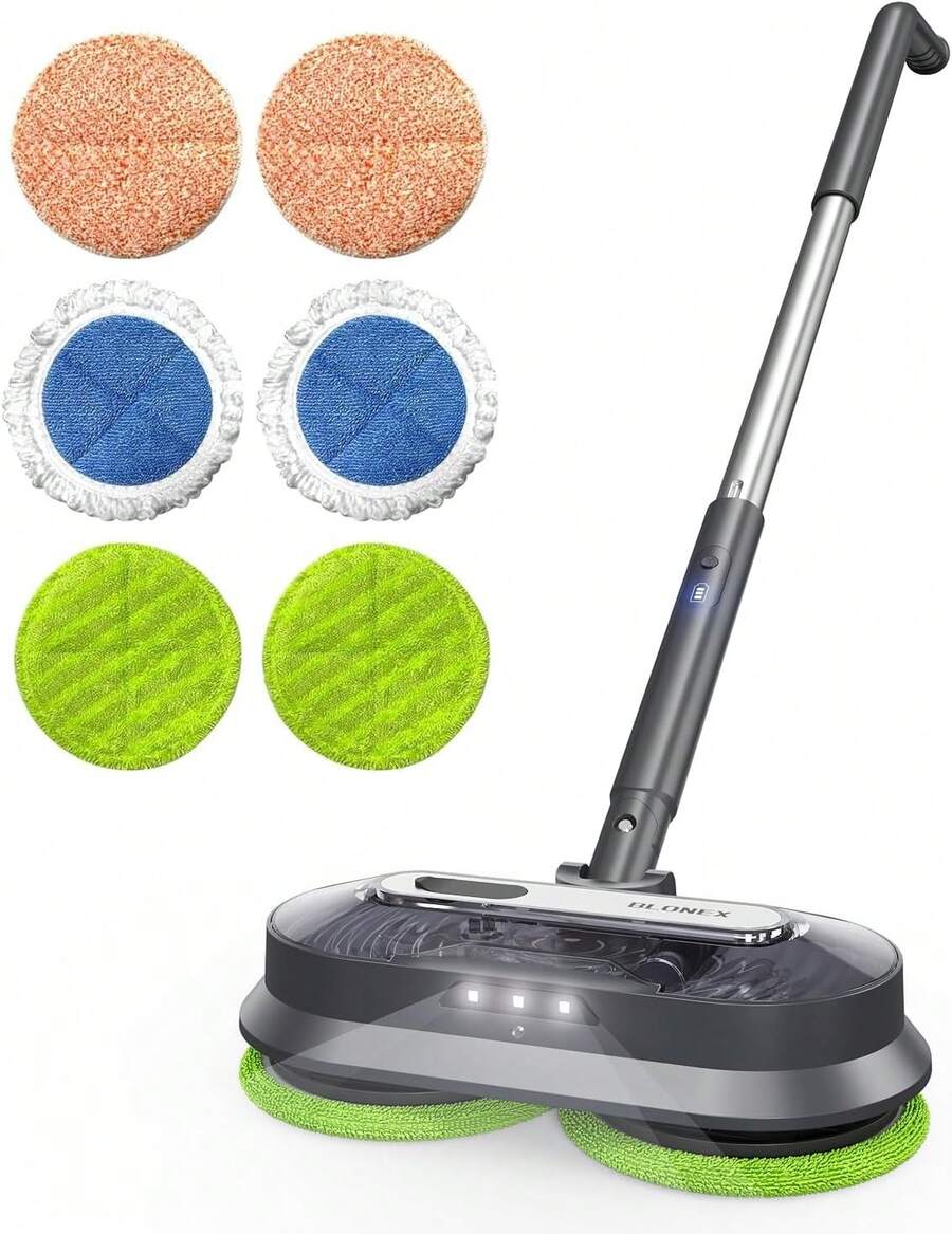 Cordless Electric Mop With Spray & Detachable Water Tank, Lightweight Electric Spin Mop With Headlights For Hardwood Tile Laminate Floors, Long-Lasting Battery, Self-Propelled Floor Cleaner - Dark Grey - 查看 1