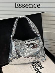 1pc Silver Spring New Fashion Shiny Sequin PVC Baguette Shoulder Underarm Bag For Women - Silver - View 2