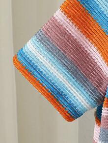 2pcs Young BoySummer Striped Short Sleeve Cardigan And Shorts Set, Fashionable Casual - Multicolor - View 5