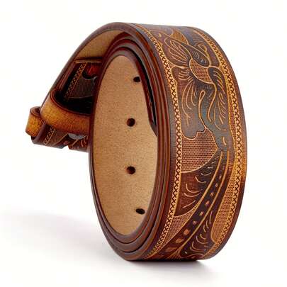 Western Floral Design Detachable Belt, Quick-Release, Buckle-Free Design, Unisex, Adjustable With Multiple Holes