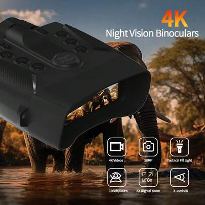 Night Vision Device For Adults, 4K Ultra High Definition Night Vision Binoculars,Equipped With A 52 Megapixel And 4-Inch Display, 8X Digital Zoom, Backlit Button, 5000mAh Type-C Fast Charging And Detachable Battery