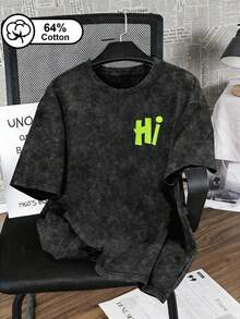 Camiseta de manga corta con estampado de letra simple y fresca para mujer, diseño de lavado de nieve vintage, adecuada para uso al aire libre, parte superior de mujer, ropa de verano, camiseta de manga corta de moda streetwear, adecuada para uso casual diario, efecto de lavado desgastado, parte superior con estampado delantero y trasero, camiseta de manga corta de lavado desgastado streetwear en color negro - Negro - Ver 2