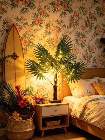 Đèn trang trí kiểu Hawaii, đèn cây cọ nhân tạo LED, cây để bàn phát sáng, đèn cổ tích, thích hợp cho tiệc mùa hè, hồ bơi, nhà cửa, lò sưởi, phòng ngủ, văn phòng.